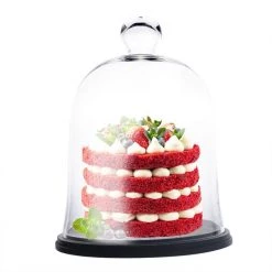 Vase Market Glass Cloche H-16.75" Dome Terrarium Ball Jar W/ Black Wood Base -vasemark Shop glass cloche dome bell gcl101 16wb.cake .800