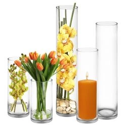 Vase Market Glass Cylinder Vase. H-10", 14", 18", 24", 28", Pack Of 6 Pcs