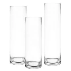 Vase Market Glass Cylinder Vases Set Of 3, H-12", 14", 16" D-4", Pack Of 6 Sets (18 Pcs)