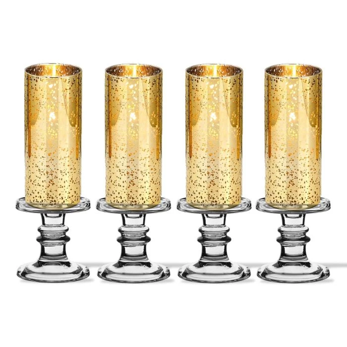 Vase Market Glass Pillar Candle Holder H-4.5" With 10" X 4" Gold Flecked Chimney Tubes, Pack Of 6 Sets & 12 Sets 1 Vase Market Glass Pillar Candle Holder H-4.5" With 10" X 4" Gold Flecked Chimney Tubes, Pack Of 6 Sets & 12 Sets