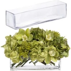 Vase Market Glass Rectangle Vase H-4" Open-16"x 4" (Multiple Packing)