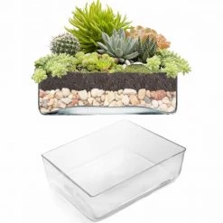 Vase Market Glass Rectangle Vase H-4" Open-9"x 7" (Multiple Packing)