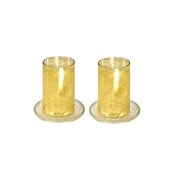 vasemark Shop 15 Vase Market Gold Hurricane Chimney H-6" D-3" With 4.75" Candle Dish (Multiple Packing)