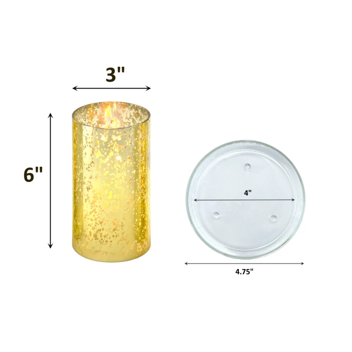Vase Market Gold Hurricane Chimney H-6" D-3" With 4.75" Candle Dish (Multiple Packing) 2 Vase Market Gold Hurricane Chimney H-6" D-3" With 4.75" Candle Dish (Multiple Packing) - Image 2
