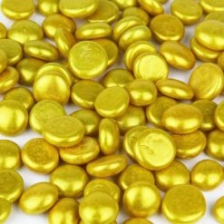 Vase Market 18 Lbs Vase Filler Glass Flat 0.6" Gemstones Gold, Available In 28 Lbs -vasemark Shop gold glass flat marbles ggm001gd 1