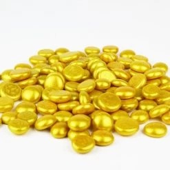 Vase Market 18 Lbs Vase Filler Glass Flat 0.6" Gemstones Gold, Available In 28 Lbs -vasemark Shop gold glass flat marbles ggm001gd 2