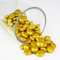 Vase Market 18 Lbs Vase Filler Glass Flat 0.6" Gemstones Gold, Available In 28 Lbs -vasemark Shop gold glass flat marbles ggm001gd 3