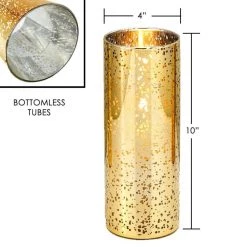 Vase Market Glass Pillar Candle Holder H-6.25" With 10" X 4" Gold Flecked Chimney Tubes, Pack Of 6 Sets & 12 Sets -vasemark Shop gold specked hurricane chimney sleeves gch04010 1 060322 1 2