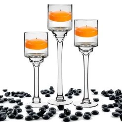 Vase Market Long Stem Glass Candle Holder Set Of 3. H-12"/14"/16" Open-4", Pack Of 18 Pcs -vasemark Shop hurricanes glass candle holders gfc121 set halloween