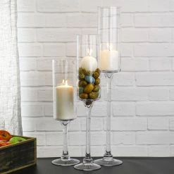 Vase Market Long Stem Glass Candle Holder Set Of 3. H-16"/20"/24" Open-3.5", Pack Of 6 Sets -vasemark Shop long stem candle holder set gfc102 set lifestyle 800px