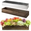 Vase Market Wood Rectangle Long Planter Box W/ Zinc Liner Natural H-4" Open-22"x4"