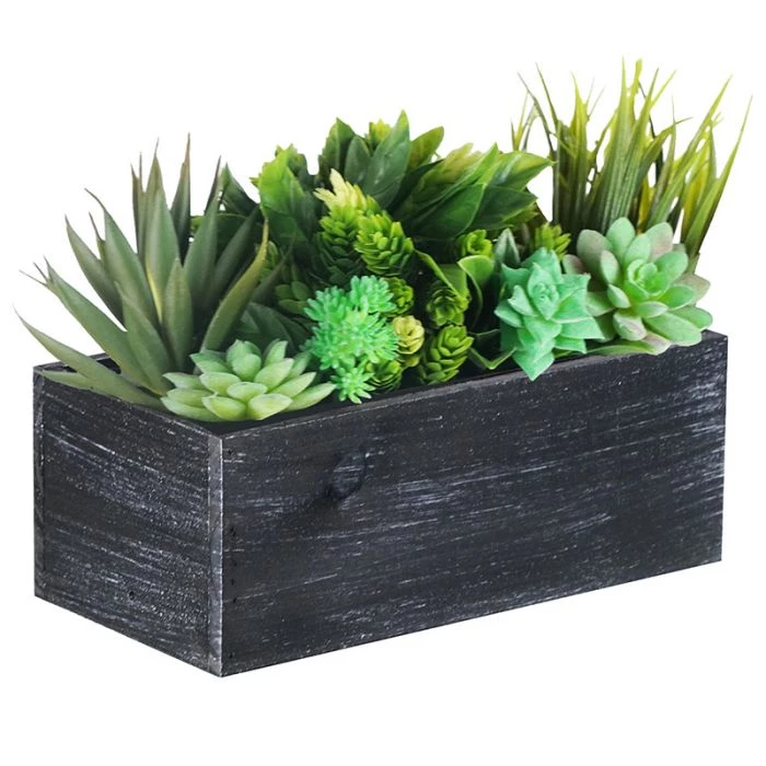 Vase Market Wood Rectangle Black Planter Box W/ Plastic Liner H-4" Open-10"x5" (Multiple Packing) 1 Vase Market Wood Rectangle Black Planter Box W/ Plastic Liner H-4" Open-10"x5" (Multiple Packing)