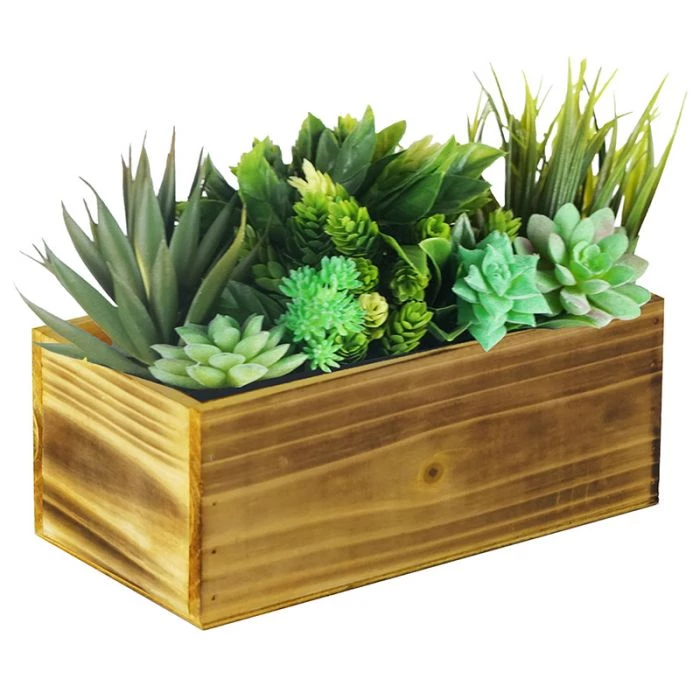 Vase Market Wood Rectangle Light Brown Planter Box W/ Plastic Liner H-4" Open-10"x5" (Multiple Packing) 1 Vase Market Wood Rectangle Light Brown Planter Box W/ Plastic Liner H-4" Open-10"x5" (Multiple Packing)