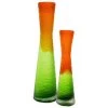 Vase Market Set Of 2 Carved Tiered Orange Green Hourglass Vase. H-11", 15"