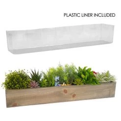 Vase Market Wood Rectangle Unfinished Planter Box W/ Plastic Liner H-4" Open-28" X 5" (Multiple Packing)