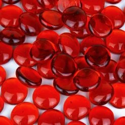 Vase Market 18 Lbs Vase Filler Glass Flat 0.6" Gemstones Red, Available In 28 Lbs -vasemark Shop red glass flat marbles ggm001r 1 1