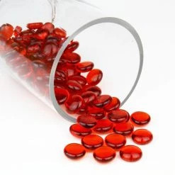 Vase Market 18 Lbs Vase Filler Glass Flat 0.6" Gemstones Red, Available In 28 Lbs -vasemark Shop red glass flat marbles ggm001r 3 1