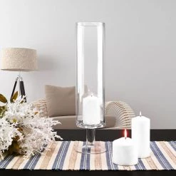 Vase Market Glass Candle Holders H-17" Open-4" Short Pedestal Stem (Multiple Packing) -vasemark Shop short stem glass candle holer gfc101 17 lifestyle 01 1
