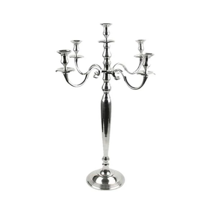Vase Market Aluminum 5 Branches Silver Candelabra. H-17" Across-12" 1 Vase Market Aluminum 5 Branches Silver Candelabra. H-17" Across-12"