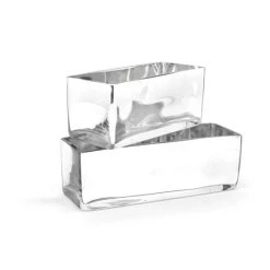 Vase Market Silver Glass Rectangle Vase. H-4" Open-10"x4", Pack Of 2 Pcs