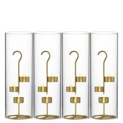 Vase Market Gold Candle Holder H-11.75" With 14" Chimney, Pack Of 6 Sets (12 Pcs)
