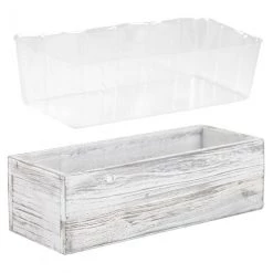 Vase Market Wood Rectangle White Planter Box W/ Plastic Liner H-4" Open-13" X 5" (Multiple Packing) -vasemark Shop white wash wooden planter box wpcb051304 wt 03 1000