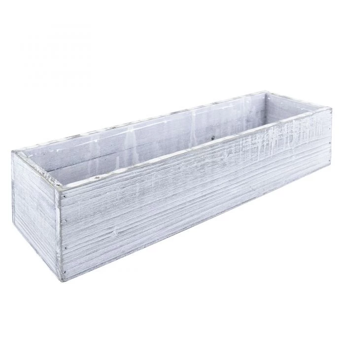 Vase Market Wood Rectangle White Planter Box W/ Plastic Liner H-4" Open-17" X 5" (Multiple Packing) 1 Vase Market Wood Rectangle White Planter Box W/ Plastic Liner H-4" Open-17" X 5" (Multiple Packing)