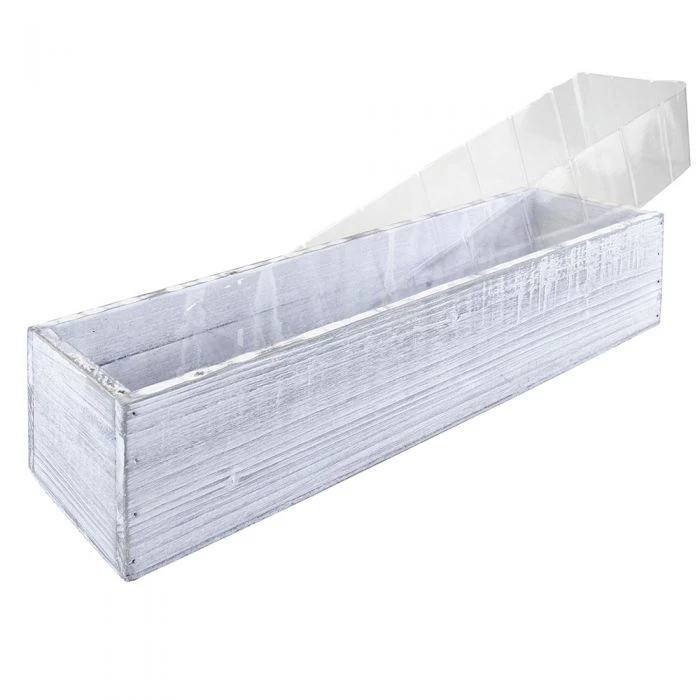 Vase Market Wood Rectangle White Planter Box W/ Plastic Liner H-4" Open-17" X 5" (Multiple Packing) 4 Vase Market Wood Rectangle White Planter Box W/ Plastic Liner H-4" Open-17" X 5" (Multiple Packing) - Image 4