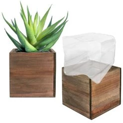 Vase Market Wood Cube Planter Box W/ Plastic Liner Natural H-3" Open-3" X 3" (Multiple Packing)