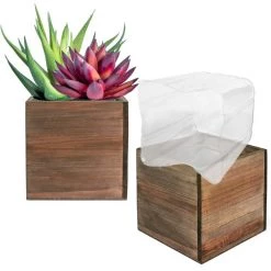 Vase Market Wood Cube Planter Box W/ Plastic Liner Natural H-4" Open-4"x4" (Multiple Packing)