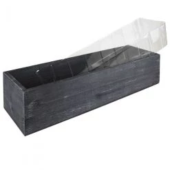 Vase Market Wood Rectangle Black Planter Box W/ Plastic Liner H-4" Open-17" X 5" (Multiple Packing) -vasemark Shop wood planter box wpcb051704bk 1