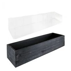 Vase Market Wood Rectangle Black Planter Box W/ Plastic Liner H-4" Open-17" X 5" (Multiple Packing) -vasemark Shop wood planter box wpcb051704bk 2