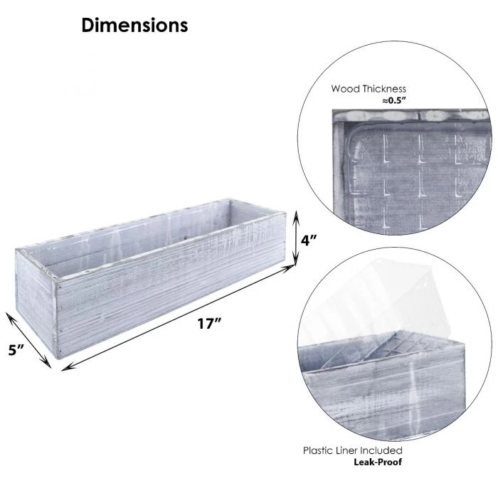 Vase Market Wood Rectangle White Planter Box W/ Plastic Liner H-4" Open-17" X 5" (Multiple Packing) 2 Vase Market Wood Rectangle White Planter Box W/ Plastic Liner H-4" Open-17" X 5" (Multiple Packing) - Image 2