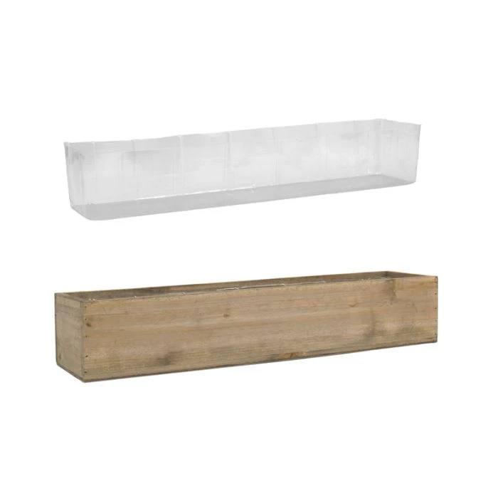 Vase Market Wood Rectangle Unfinished Planter Box W/ Plastic Liner H-4" Open-28" X 5" (Multiple Packing) 2 Vase Market Wood Rectangle Unfinished Planter Box W/ Plastic Liner H-4" Open-28" X 5" (Multiple Packing) - Image 2