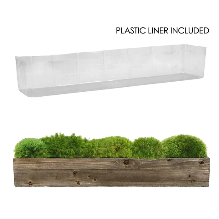 Vase Market Wood Rectangle Unfinished Planter Box W/ Plastic Liner H-4" Open-34" X 5" (Multiple Packing) 1 Vase Market Wood Rectangle Unfinished Planter Box W/ Plastic Liner H-4" Open-34" X 5" (Multiple Packing)