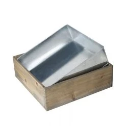Vase Market Wood Square Planter Box W/ Zinc Liner Natural H-4" Open-12"x12" (Multiple Packing) -vasemark Shop wood square planter box zwcb121204 2