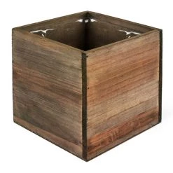 Vase Market Wood Cube Planter Box W/ Plastic Liner Natural H-6" Open-6" X 6" (Multiple Packing) -vasemark Shop wpcb030303 1