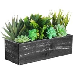 Vase Market Wood Rectangle Planter Box W/ Plastic Liner H-4" Open-13" X 5" (Multiple Packing) -vasemark Shop wpcb051304bk plant