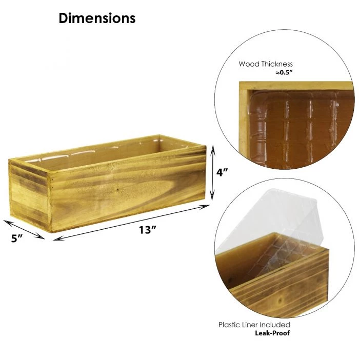 Vase Market Wood Rectangle Unfinished Planter Box W/ Plastic Liner H-4" Open-13" X 5" (Multiple Packing) 2 Vase Market Wood Rectangle Unfinished Planter Box W/ Plastic Liner H-4" Open-13" X 5" (Multiple Packing) - Image 2