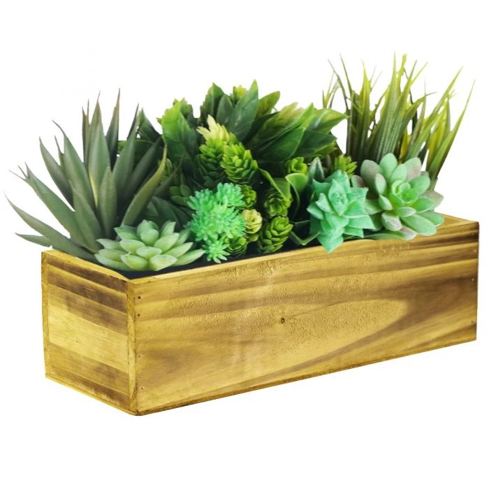 Vase Market Wood Rectangle Unfinished Planter Box W/ Plastic Liner H-4" Open-13" X 5" (Multiple Packing) 6 Vase Market Wood Rectangle Unfinished Planter Box W/ Plastic Liner H-4" Open-13" X 5" (Multiple Packing) - Image 6