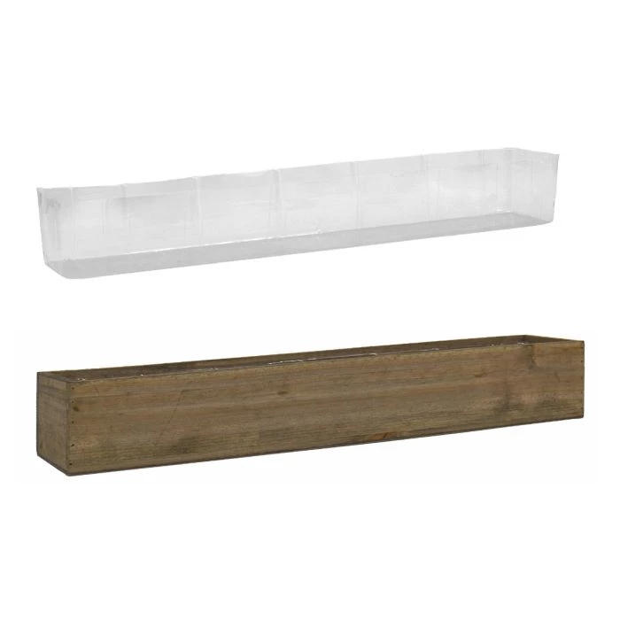 Vase Market Wood Rectangle Unfinished Planter Box W/ Plastic Liner H-4" Open-34" X 5" (Multiple Packing) 3 Vase Market Wood Rectangle Unfinished Planter Box W/ Plastic Liner H-4" Open-34" X 5" (Multiple Packing) - Image 3