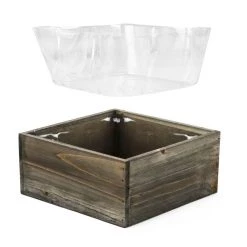 Vase Market Wood Square Planter Box W/ Plastic Liner H-4" Open-10"x 10" (Multiple Packing) -vasemark Shop wpcb101004 liner