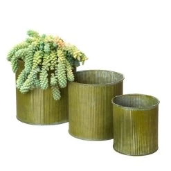 Vase Market Planter Ridged Rustic Zinc Cylinder Set Of 3. H-4", H-5", H-6" (Multiple Packing)