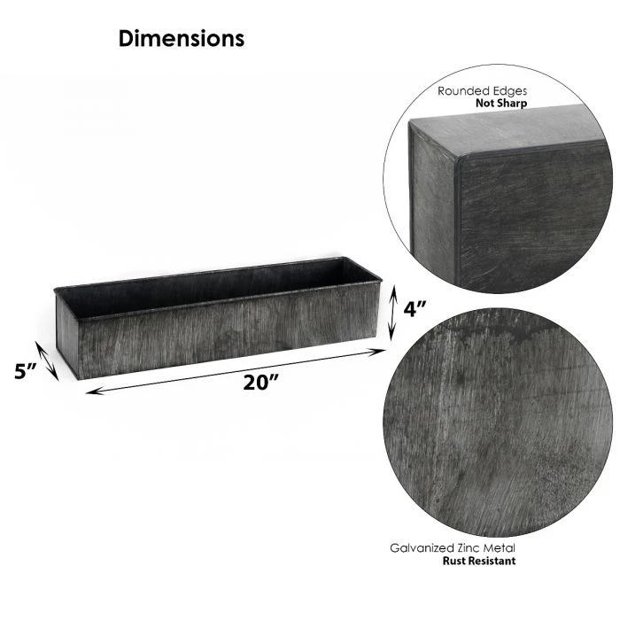 Vase Market Zinc Rectangle Planter Iron Grey Finish H-4" Open-5" X 20" (Multiple Packing) 2 Vase Market Zinc Rectangle Planter Iron Grey Finish H-4" Open-5" X 20" (Multiple Packing) - Image 2