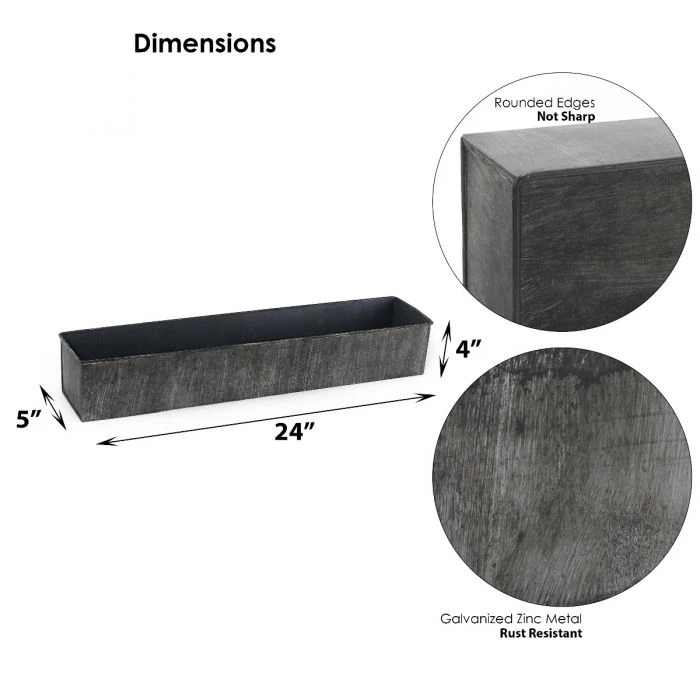 Vase Market Zinc Rectangle Planter Iron Grey Finish H-4" Open-5" X 24" (Multiple Packing) 2 Vase Market Zinc Rectangle Planter Iron Grey Finish H-4" Open-5" X 24" (Multiple Packing) - Image 2