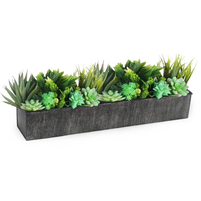 Vase Market Zinc Rectangle Planter Iron Grey Finish H-4" Open-5" X 24" (Multiple Packing) 3 Vase Market Zinc Rectangle Planter Iron Grey Finish H-4" Open-5" X 24" (Multiple Packing) - Image 3