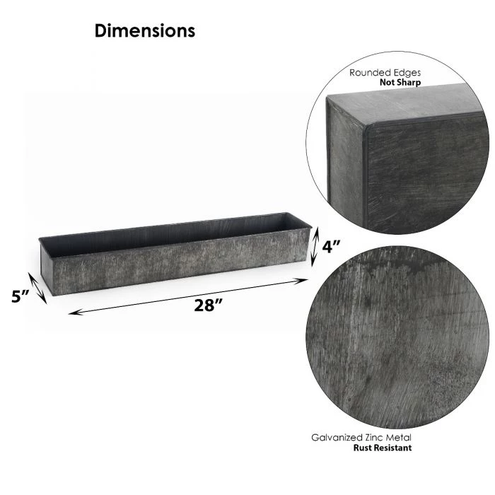 Vase Market Zinc Rectangle Planter Iron Grey Finish H-4" Open-5" X 28" (Multiple Packing) 2 Vase Market Zinc Rectangle Planter Iron Grey Finish H-4" Open-5" X 28" (Multiple Packing) - Image 2