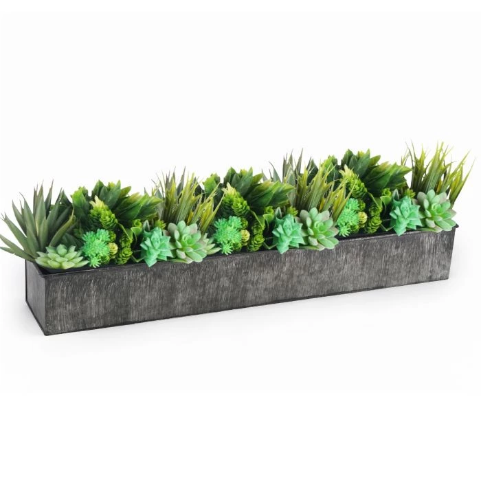 Vase Market Zinc Rectangle Planter Iron Grey Finish H-4" Open-5" X 28" (Multiple Packing) 3 Vase Market Zinc Rectangle Planter Iron Grey Finish H-4" Open-5" X 28" (Multiple Packing) - Image 3