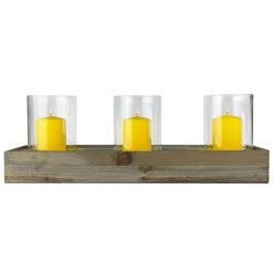 Vase Market Wood Rectangle Candle Holder Set With Glass Chimney Candle Shade Tubes (L:24" W:6" H:8.25") -vasemark Shop zwcb062403 05008 2