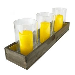 Vase Market Wood Rectangle Candle Holder Set With Glass Chimney Candle Shade Tubes (L:24" W:6" H:8.25")